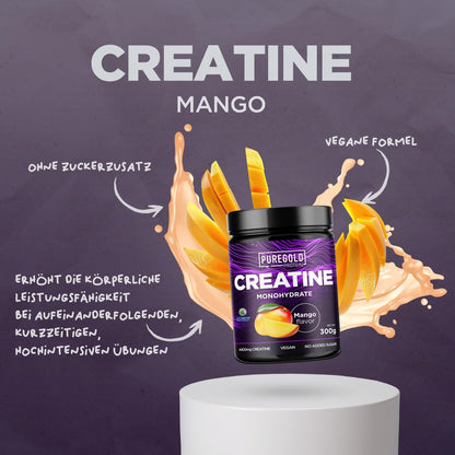Pure Gold Kreatin Pulver Monohydrat Mango Creatine Muskelaufbau Powder vegan