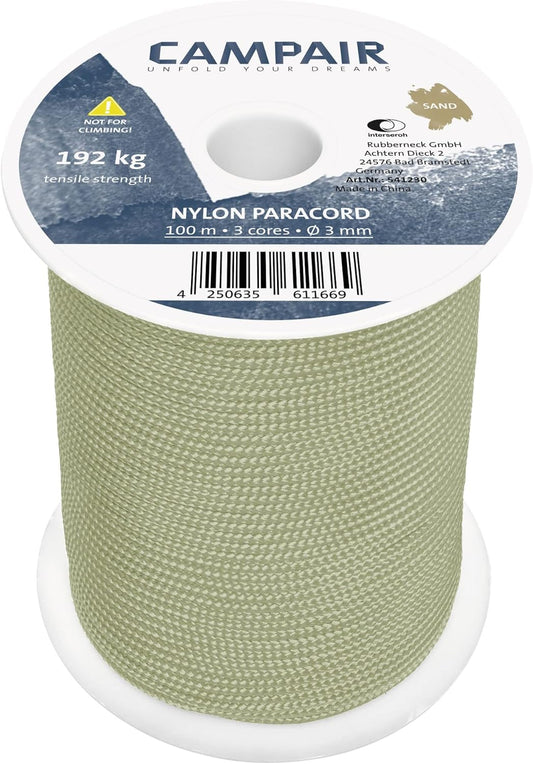 CAMPAIR Paracord Seil 100m reißfest sand Nylon Fallschirmschnur Camping Leine