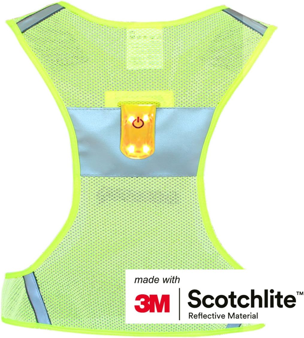 Salzmann Neon Laufweste mit LED Licht Scotchlite Reflektoren Weste Joggen Laufen