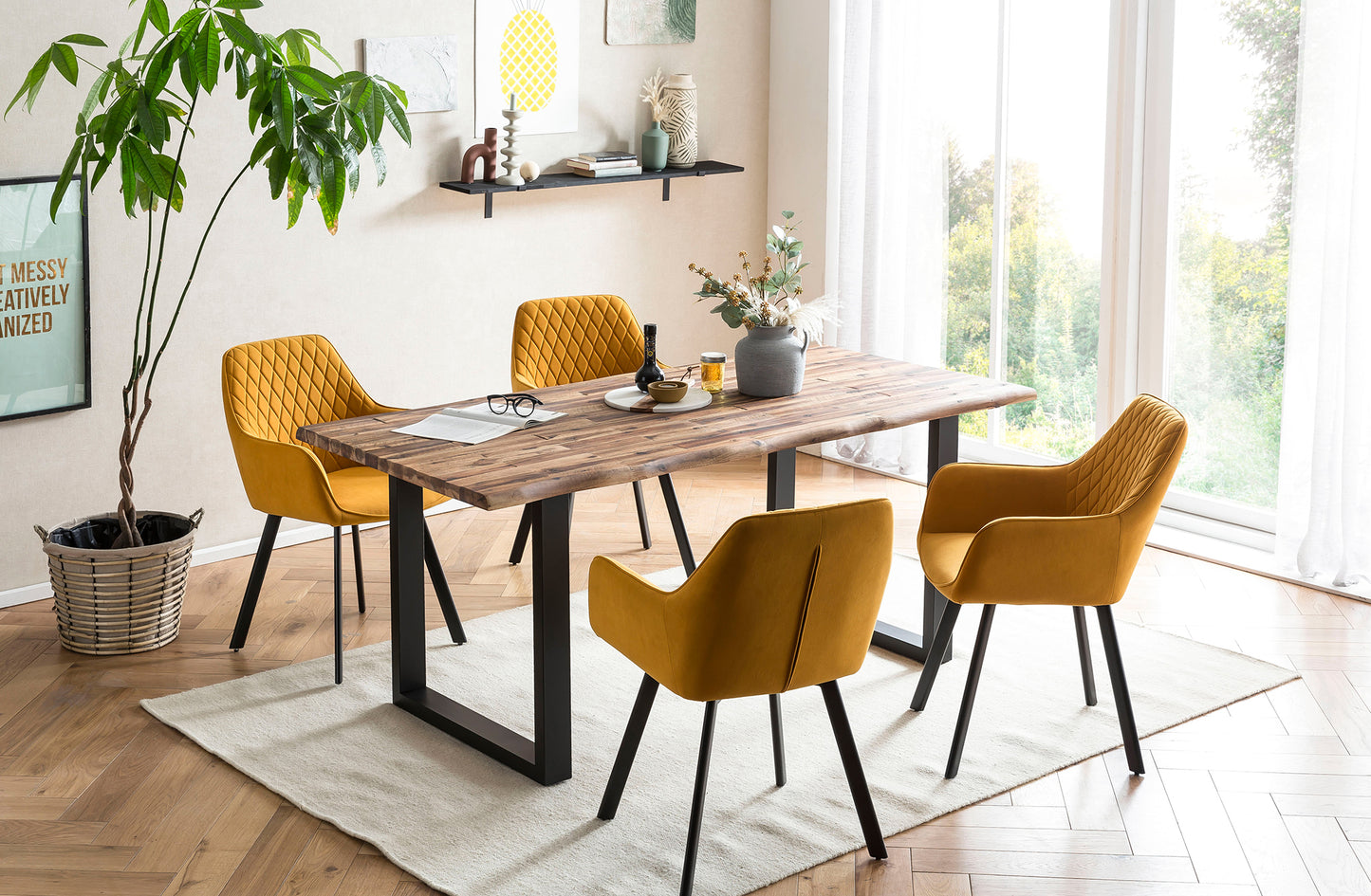 Essgruppe 5 tlg. 160x90 cm Sitzgruppe Massivholz Essstuhl Esstisch Tisch Stuhl