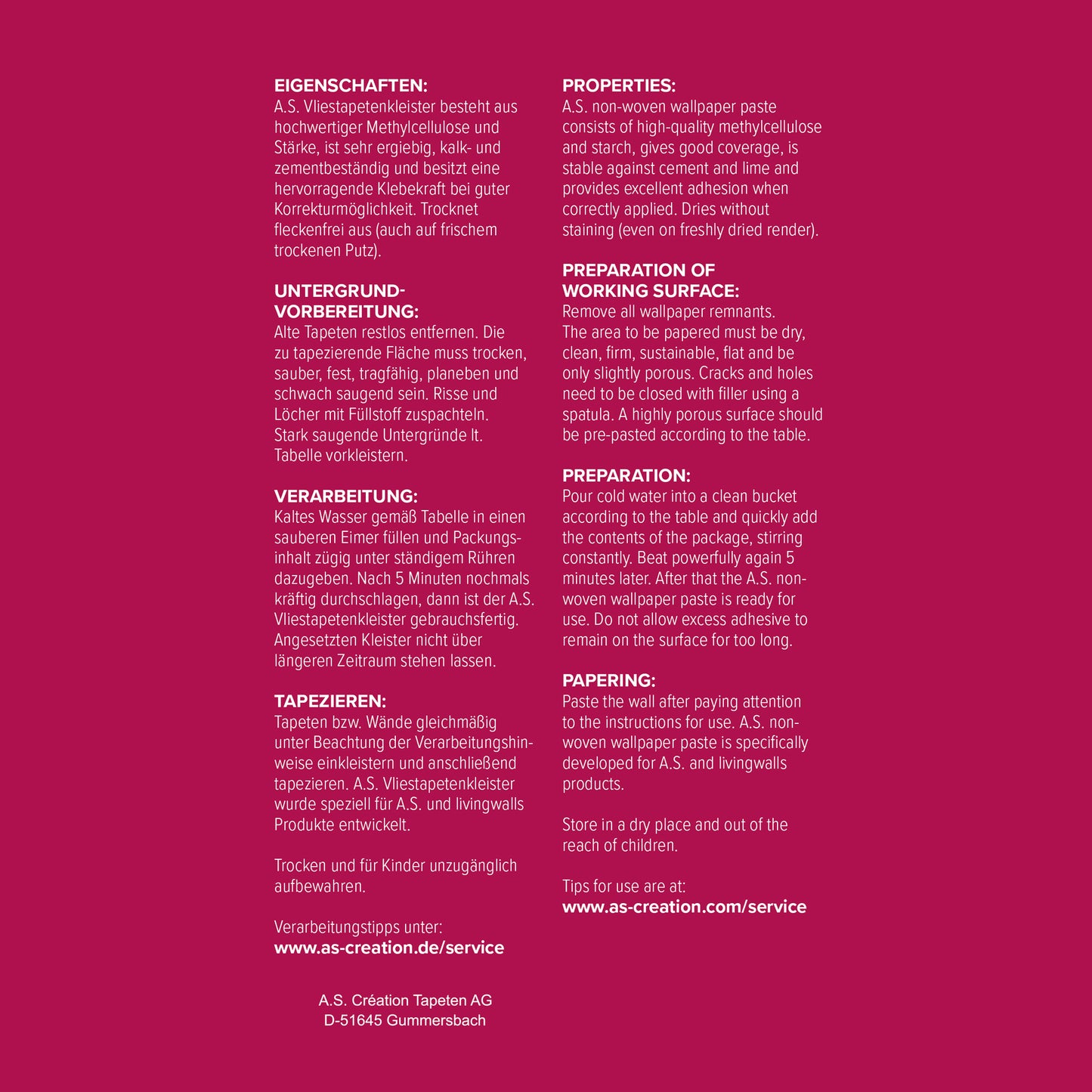 A.S. Création Vlieskleister 200g Kleister Vliestapeten Vlies Tapeten Tapetenleim