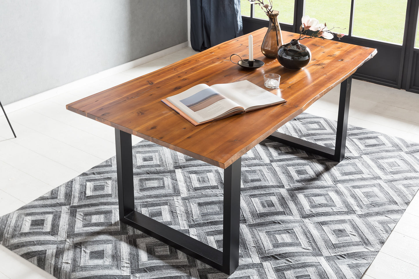 Essgruppe 5 tlg. 180x90 cm Sitzgruppe Massivholz Essstuhl Essstisch Stühle Tisch