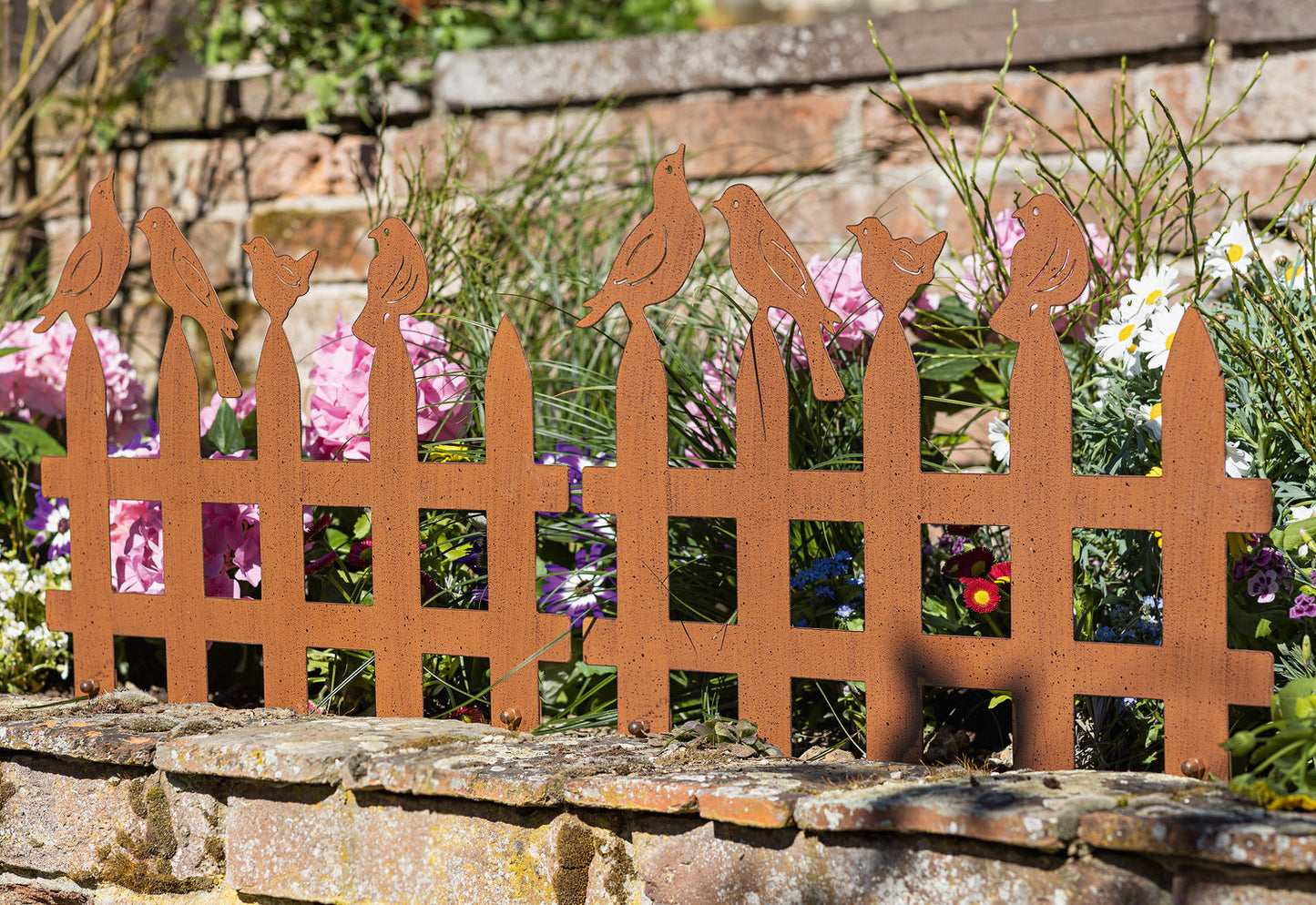 Metall Dekozaun Vögel Garten Steckzaun Deko Rostoptik Beetumrandung Rost Zaun