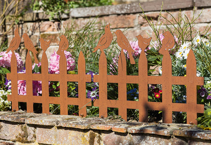 Metall Dekozaun Vögel Garten Steckzaun Deko Rostoptik Beetumrandung Rost Zaun