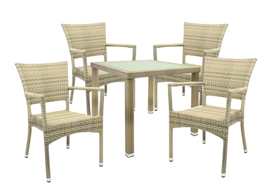 KONWAY® 5tlg. Premium Polyrattan Sitzgruppe Elfenbein Essgruppe Garten Möbel Set