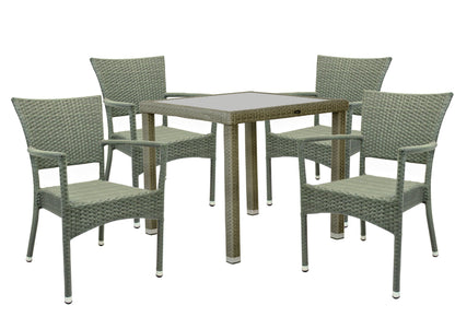 KONWAY® 5tlg. Premium Polyrattan Sitzgruppe quarz Essgruppe Garten Möbel Set