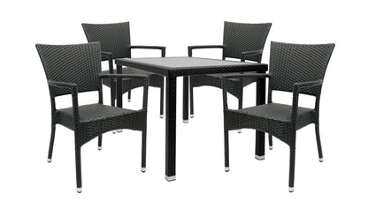 KONWAY® 5tlg. Premium Polyrattan Sitzgruppe schwarz Essgruppe Garten Möbel Set