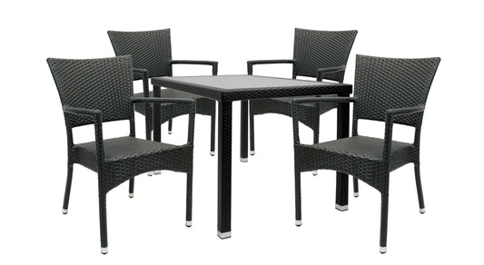 KONWAY® 5tlg. Premium Polyrattan Sitzgruppe schwarz Essgruppe Garten Möbel Set