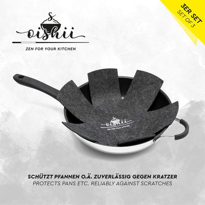 Oishii GuardMaster 3er Set Pfannenschutz dunkelgrau Schutz für Pfannen und Töpfe