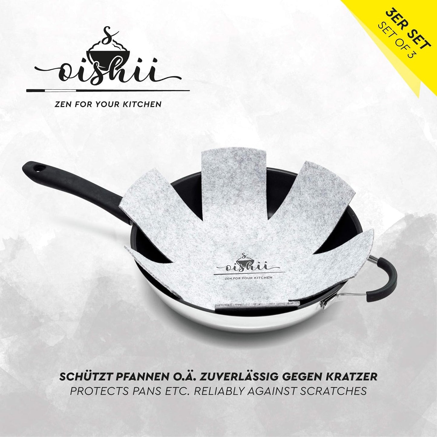 Oishii GuardMaster 38 3er Set Pfannenschutz hellgrau Schutz für Pfannen Töpfe