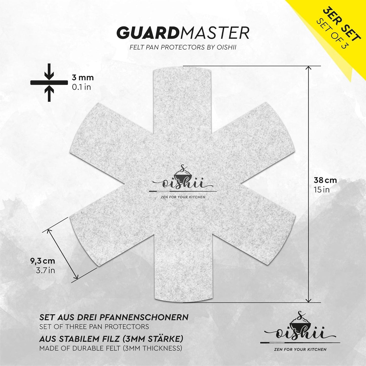 Oishii GuardMaster 38 3er Set Pfannenschutz hellgrau Schutz für Pfannen Töpfe