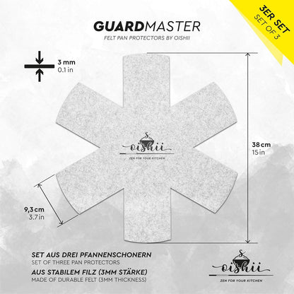 Oishii GuardMaster 38 3er Set Pfannenschutz hellgrau Schutz für Pfannen Töpfe