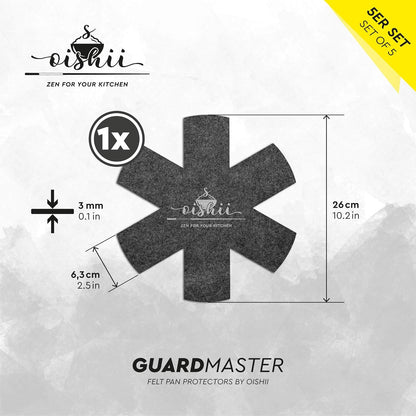 Oishii GuardMaster Mix 5er Set Pfannenschutz dunkelgrau Schutz für Pfannen Töpfe