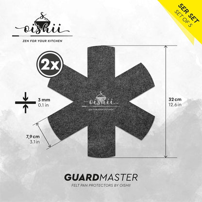 Oishii GuardMaster Mix 5er Set Pfannenschutz dunkelgrau Schutz für Pfannen Töpfe