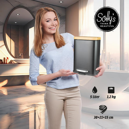 Solly's Kosmetikeimer 5 L mit Bambusdeckel Mülleimer Bad Eimer Kosmetik