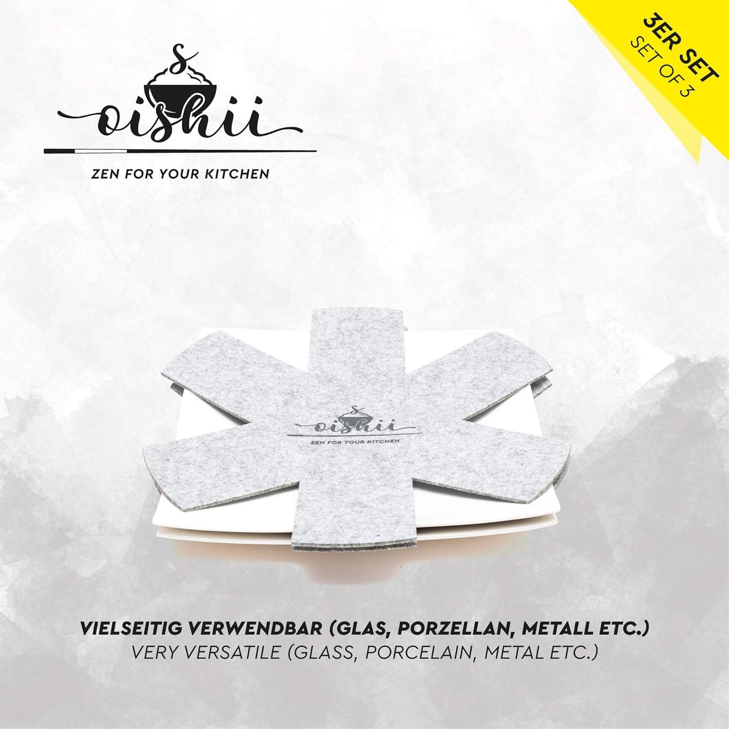 oishii GuardMaster 32 3er Set Pfannenschutz rutschfest hitzebeständig hellgrau