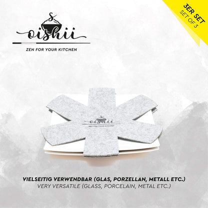 oishii GuardMaster 32 3er Set Pfannenschutz rutschfest hitzebeständig hellgrau