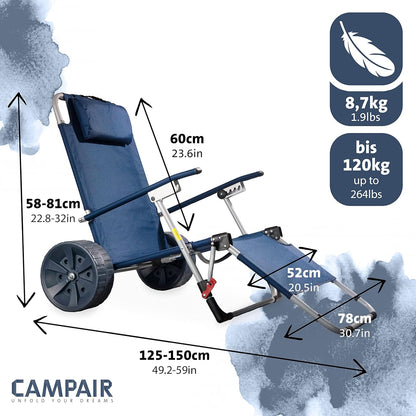 CAMPAIR 2in1 Handwagen Strandliege Bollerwagen Transport Wagen Stuhl Strand