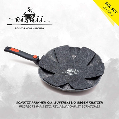 Oishii GuardMaster Mix 5er Set Pfannenschutz dunkelgrau Schutz für Pfannen Töpfe
