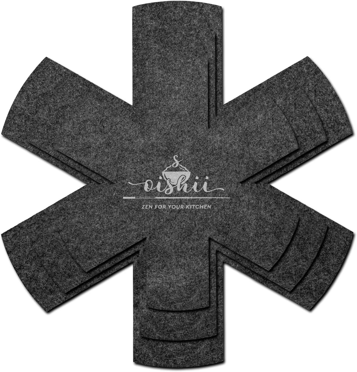 Oishii GuardMaster Mix 5er Set Pfannenschutz dunkelgrau Schutz für Pfannen Töpfe