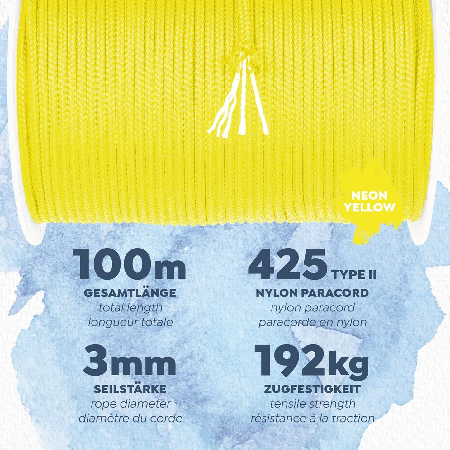 CAMPAIR Paracord Seil 100m reißfest neongelb Fallschirmschnur Camping Leine