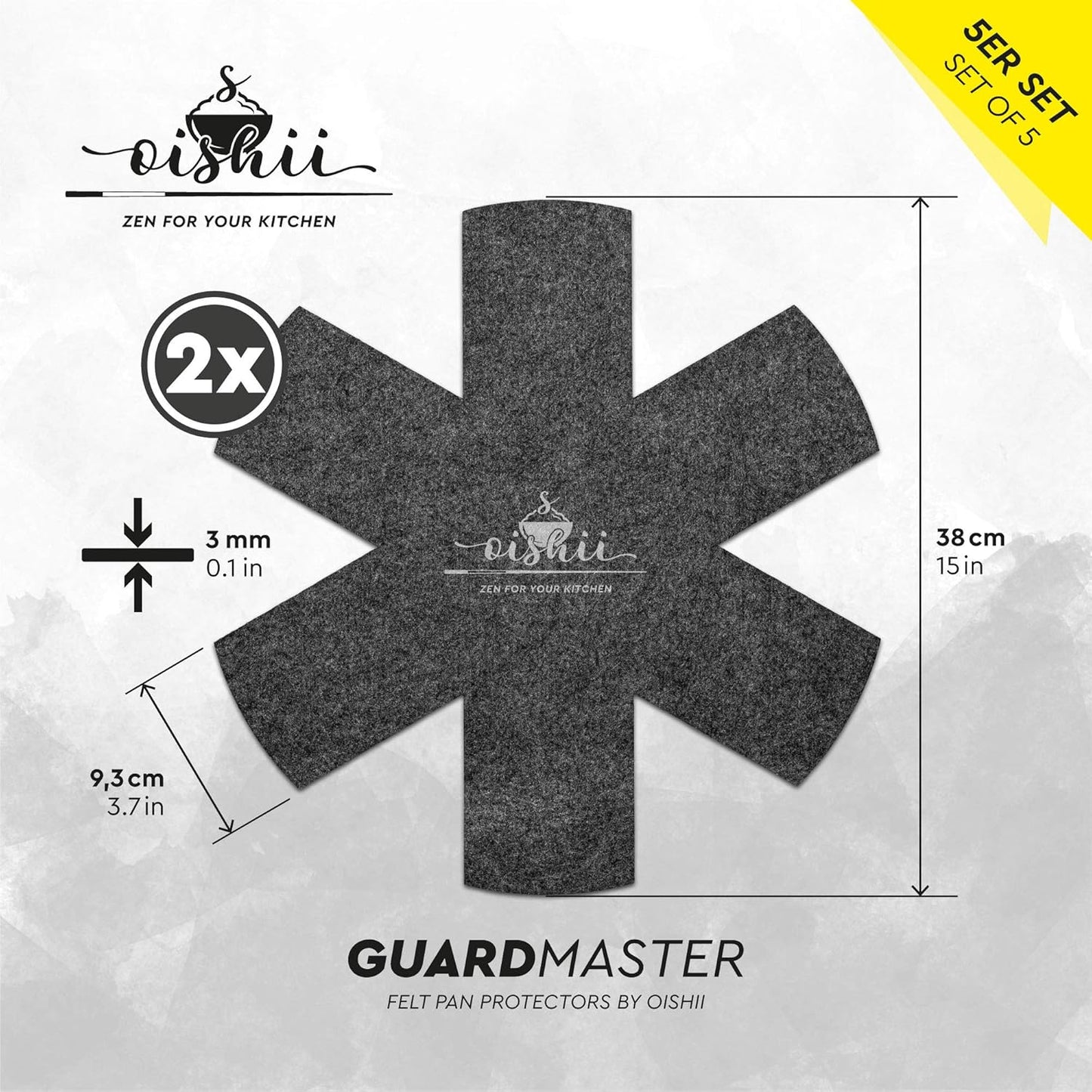 Oishii GuardMaster Mix 5er Set Pfannenschutz dunkelgrau Schutz für Pfannen Töpfe