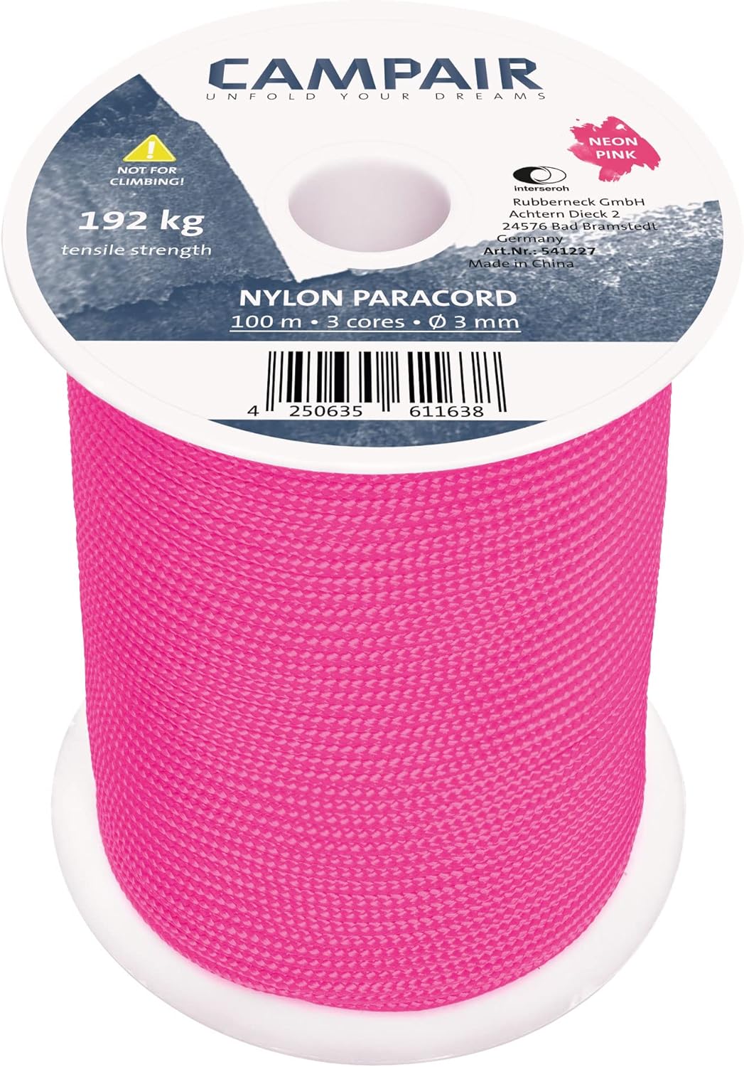 CAMPair Paracord Seil 100m reißfest neon pink Leine Fallschirmschnur Camping