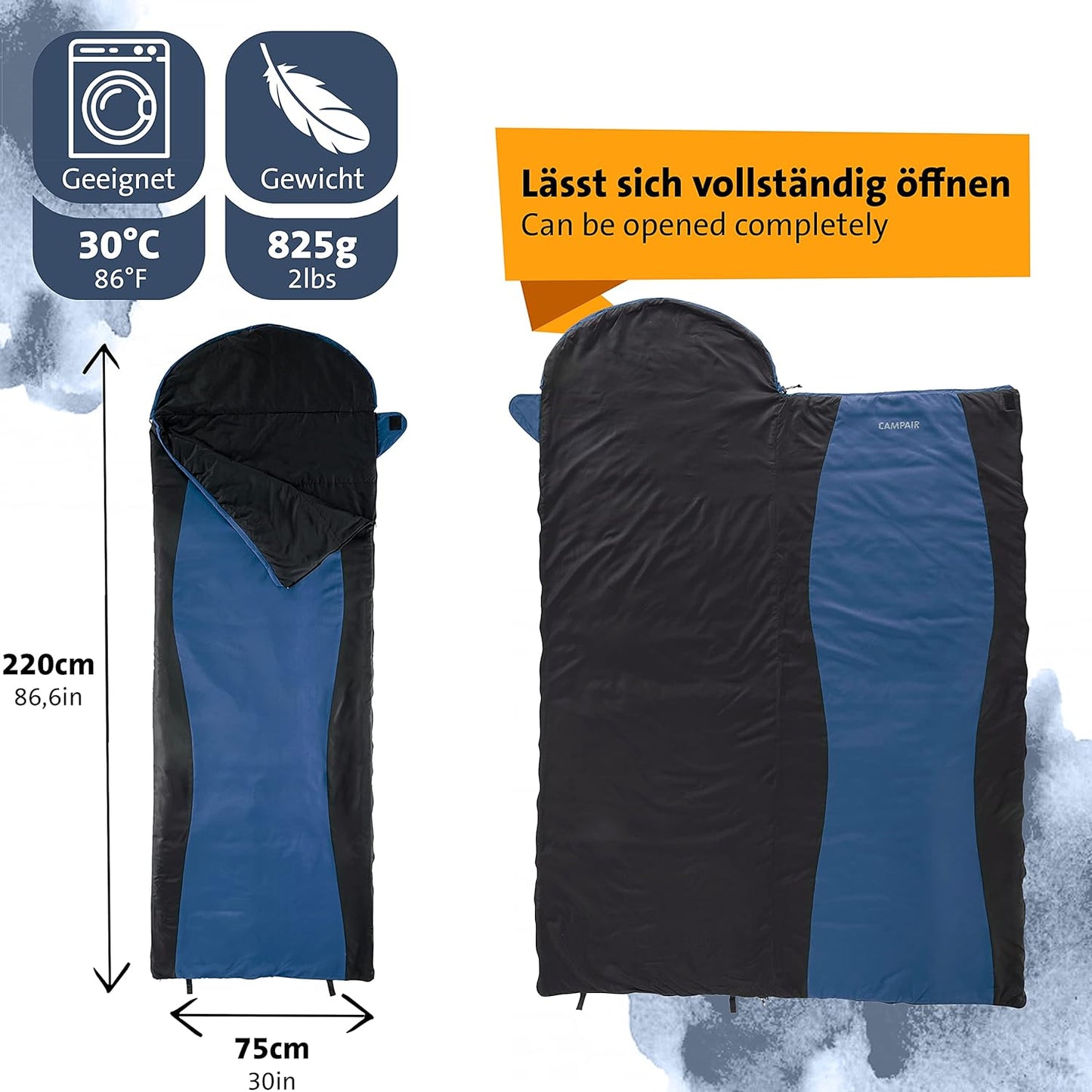 CAMPAIR Deckenschlafsack mit Kompressions-Packsack Schlafsack Camping Camper