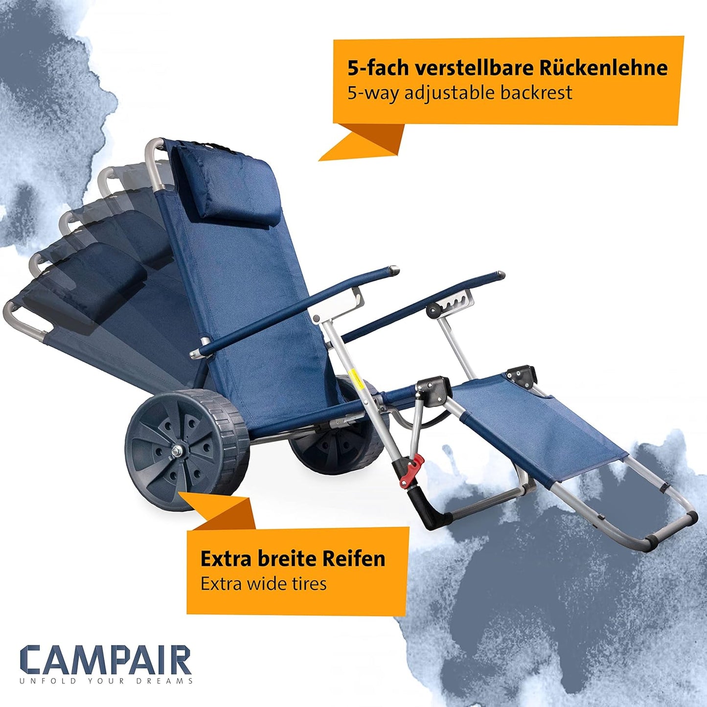 CAMPAIR 2in1 Handwagen Strandliege Bollerwagen Transport Wagen Stuhl Strand
