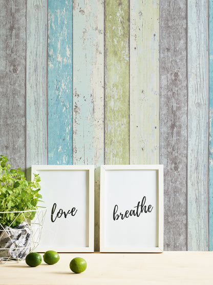 A.S. Création Holz Optik Vinyl Wand Tapete Best of Wood`n Stone Blau Streifen