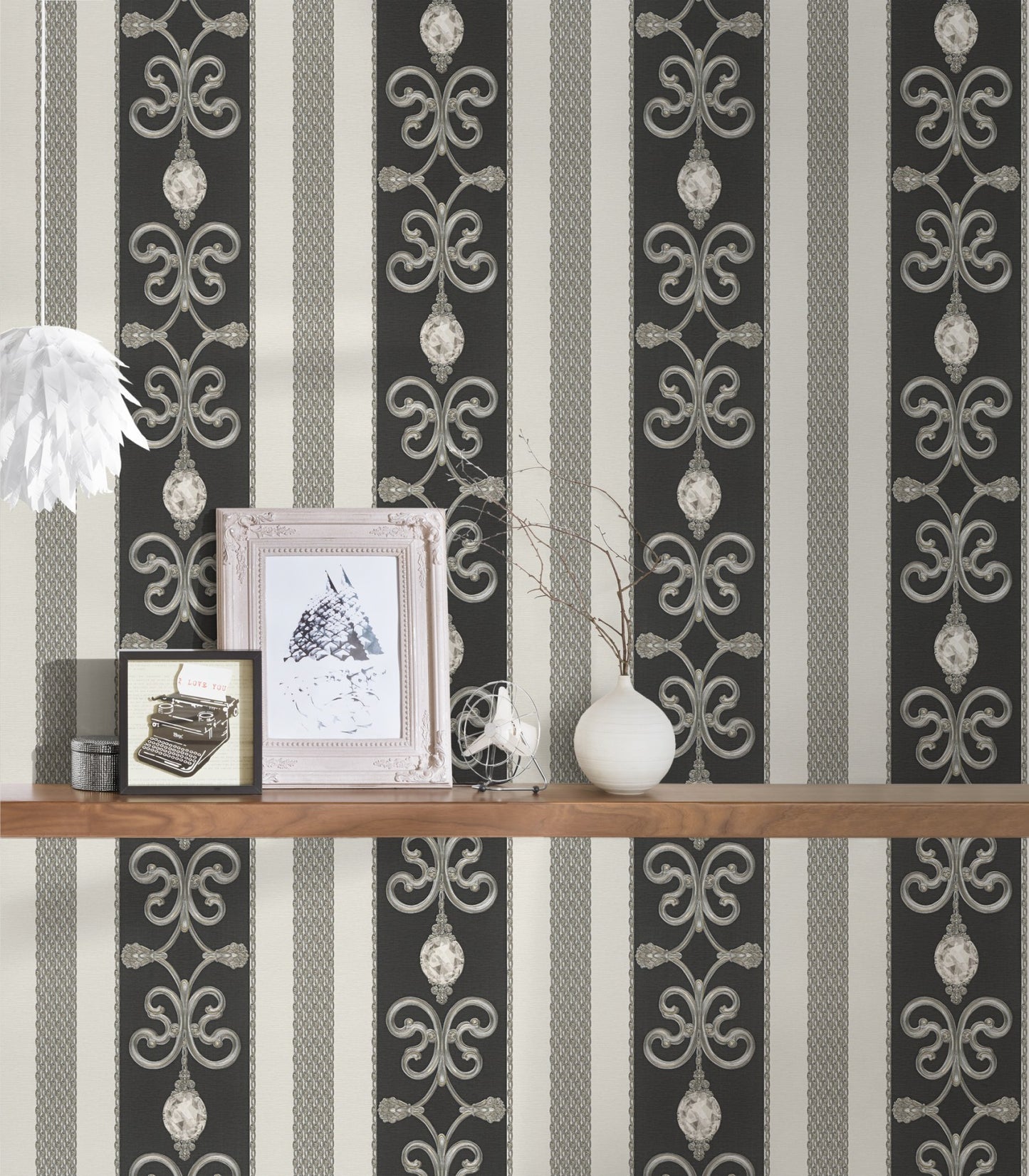 Barocktapete Silber Papiertapete 891334 Wandtapete Streifentapete A.S. Création Tapete