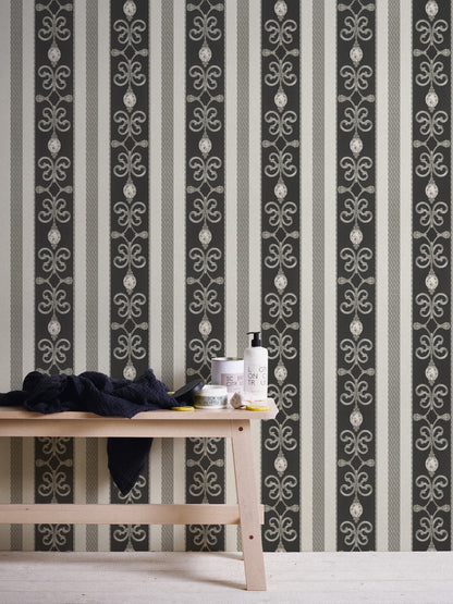 Barocktapete Silber Papiertapete 891334 Wandtapete Streifentapete A.S. Création Tapete