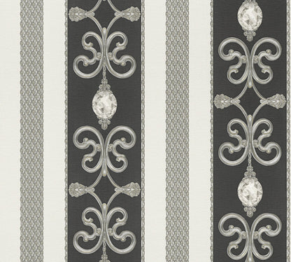 Barocktapete Silber Papiertapete 891334 Wandtapete Streifentapete A.S. Création Tapete