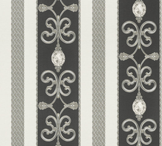 Barocktapete Silber Papiertapete 891334 Wandtapete Streifentapete A.S. Création Tapete