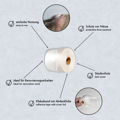 Kreppband 55 mm x 20 m + Abdeckfolie Malerkrepp Abklebeband Abdeckband Klebeband