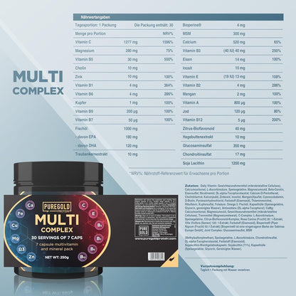 Pure Gold Protein Multi Complex 250g Vitamine C Nährstoffe Kapseln Mineralstoffe