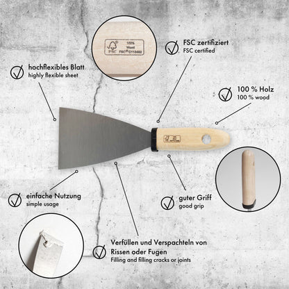Malerspachtel 80 mm Spachtel Gipsspachtel Holzgriff Stahlblatt