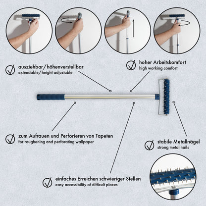 Teleskop-Igelwalze Stachelwalze ausziehbar Nagelwalze Entlüfter Walze 54-98 cm