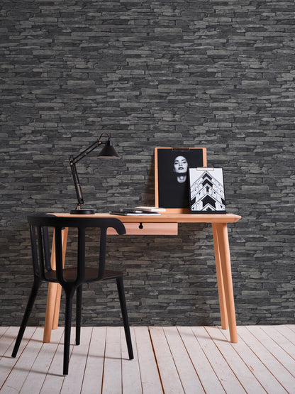 A.S. Création Stein Vinyl Tapete Best of Wood`n Stone Grau Mauer Wandtapete
