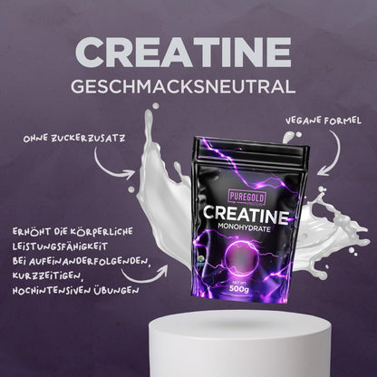 Pure Gold Kreatin Monohydrat Protein Pulver 500g Geschmacksneutral Muskelaufbau