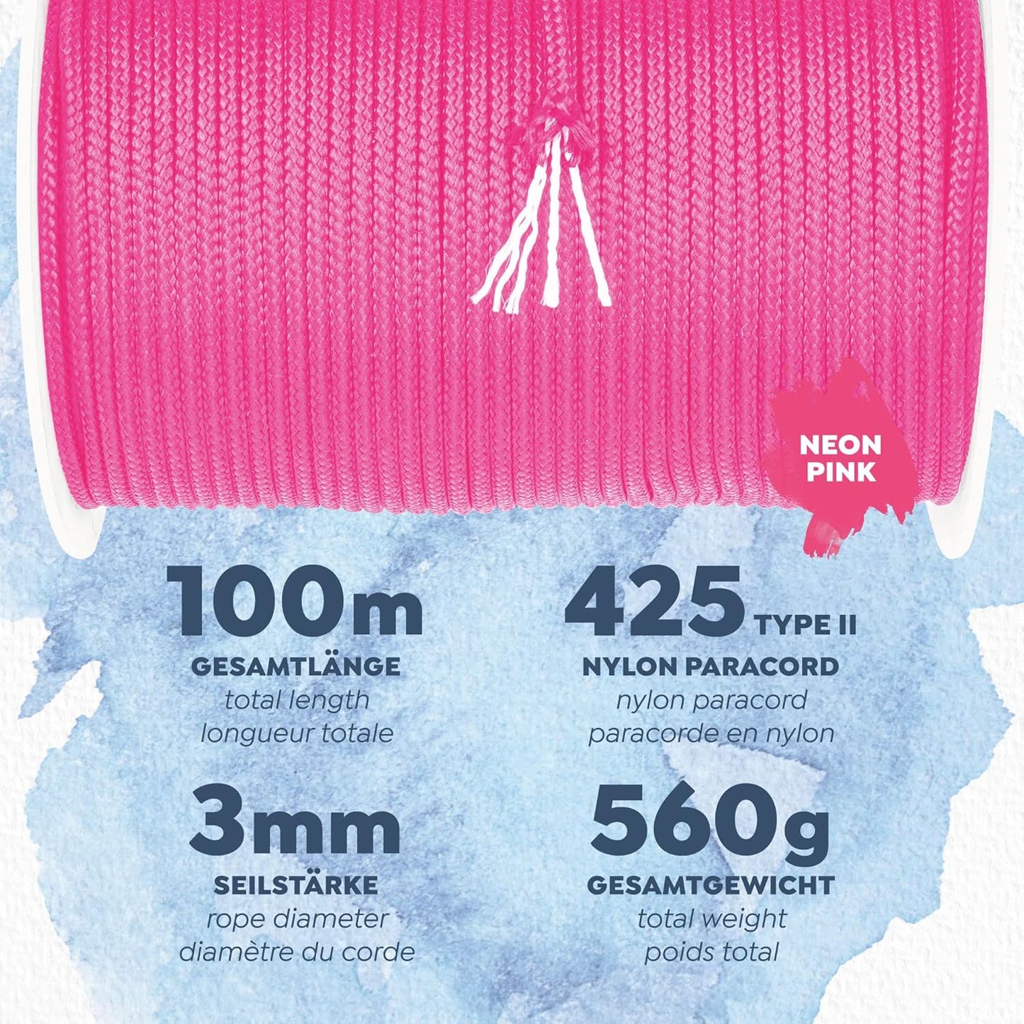 CAMPair Paracord Seil 100m reißfest neon pink Leine Fallschirmschnur Camping