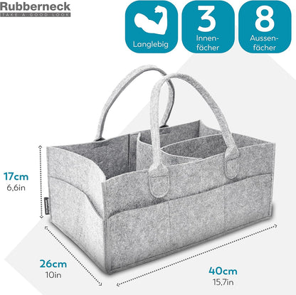RUBBERNECK Premium Filz Wickeltasche L dunkelgrau Tasche Baby Uni Organizer