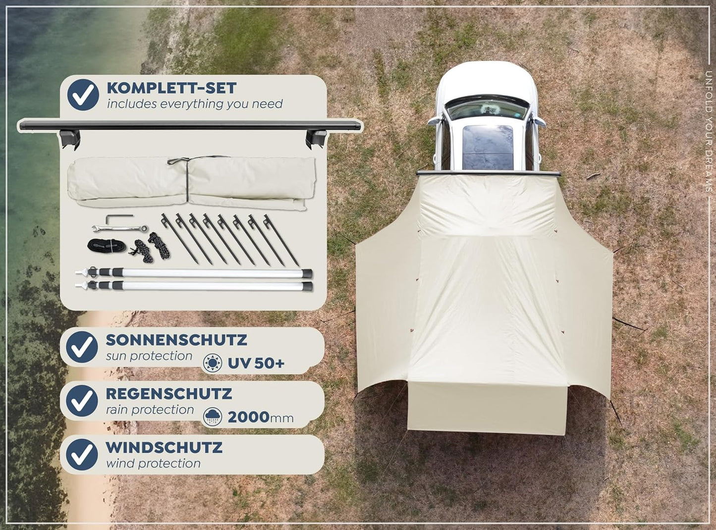 CampAir Auto Keder Vorzelt Markise Sonnensegel UV50+ PKW Van Bus Busse Vans