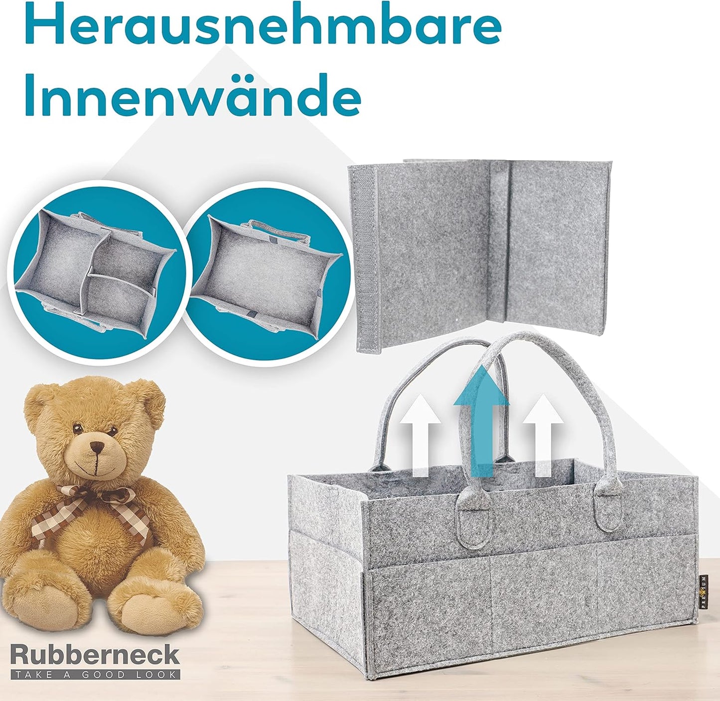RUBBERNECK Premium Filz Wickeltasche M dunkelgrau Tasche Baby Uni Organizer