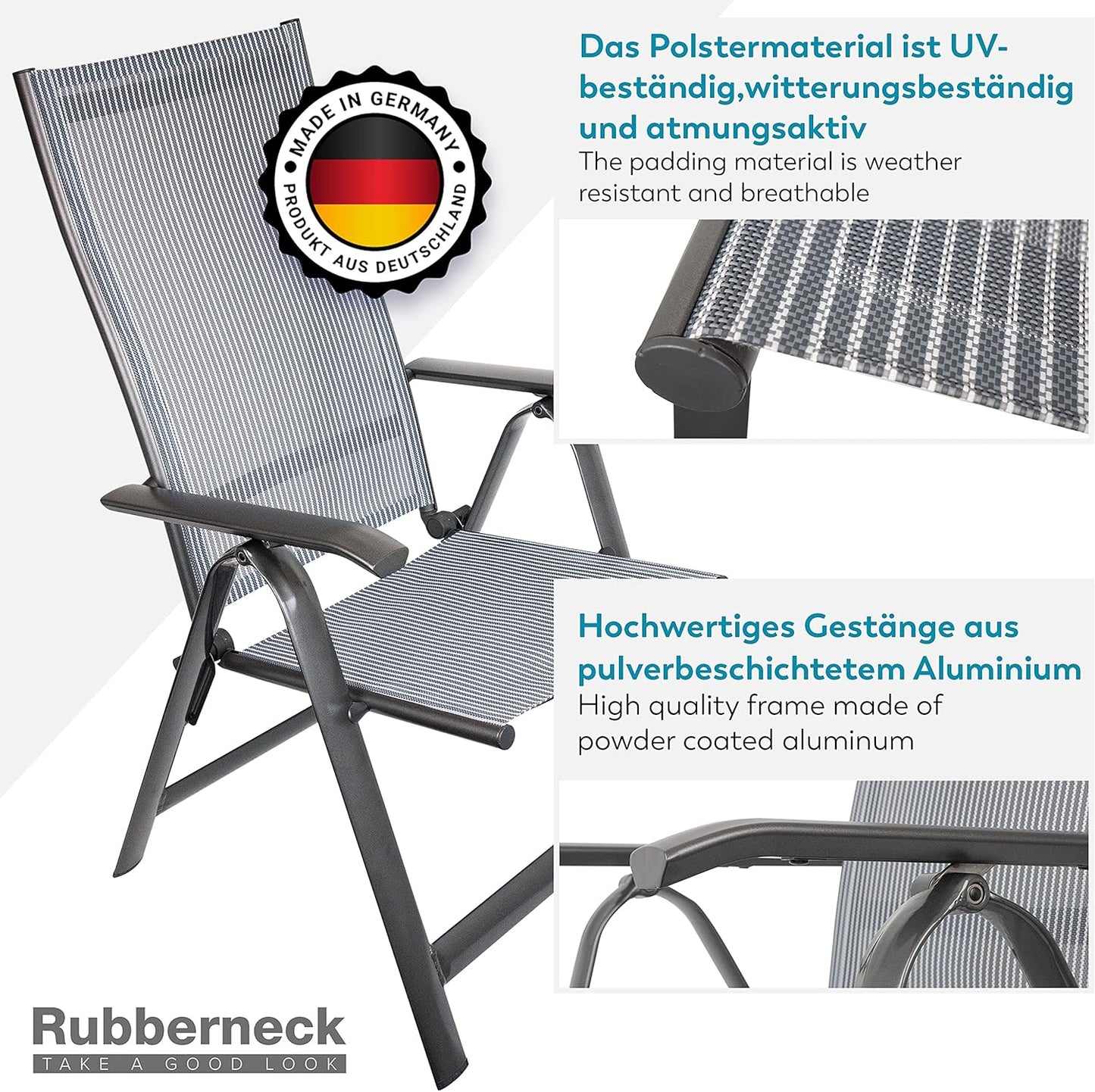RUBBERNECK Alu Gartenstuhl Binz Stuhl Gartensessel Hochlehner Klappstuhl