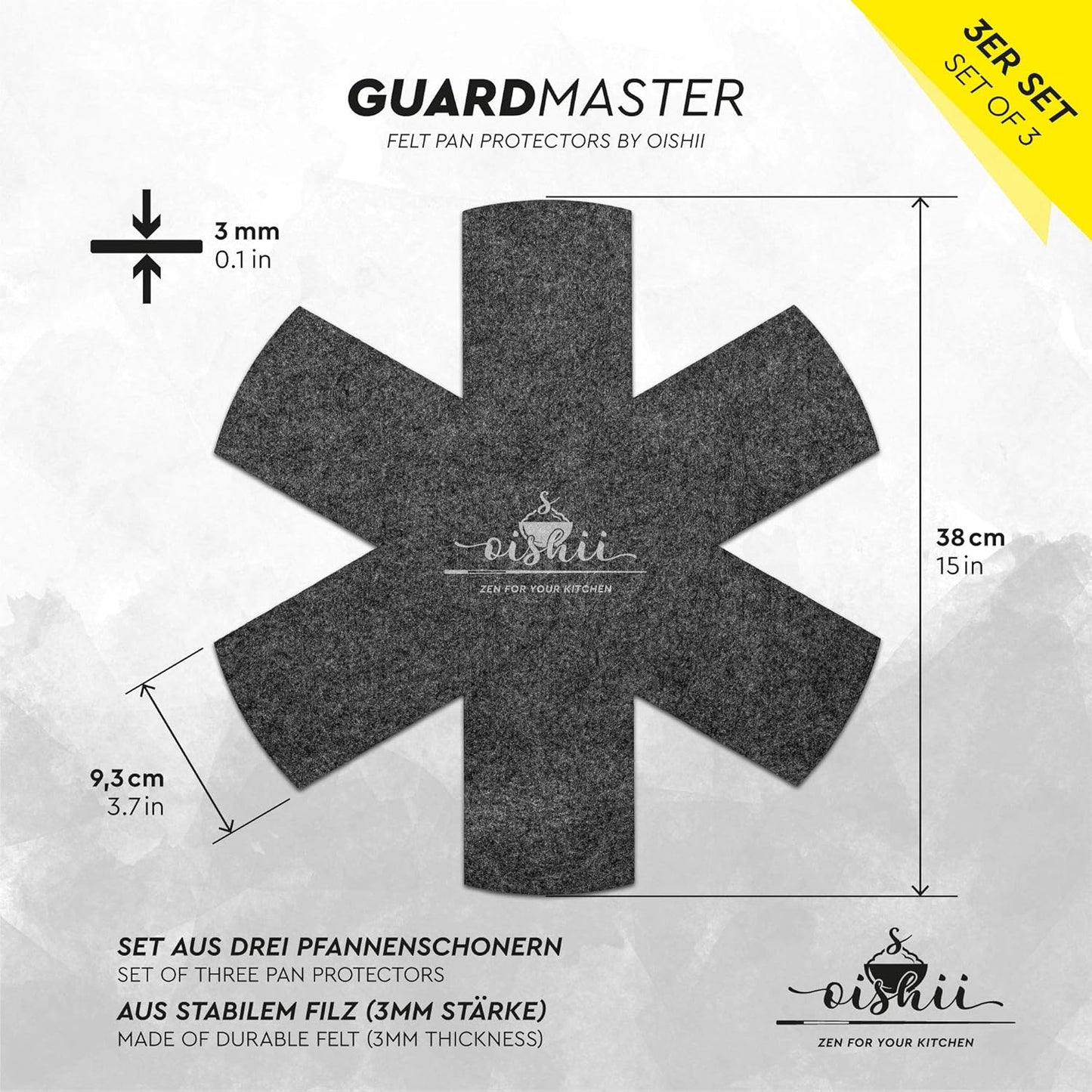 Oishii GuardMaster 3er Set Pfannenschutz dunkelgrau Schutz für Pfannen und Töpfe
