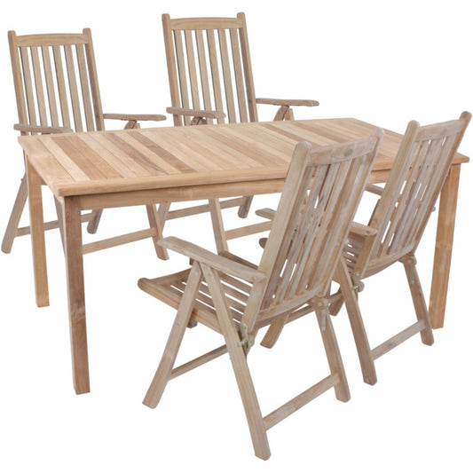 5tlg. Teak Tischgruppe Gartenmöbel Gartentisch Stuhl Garten Hochlehner Tisch