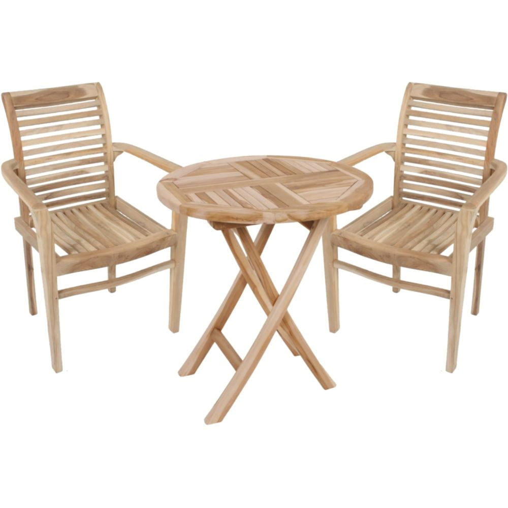 3tlg. Teak Tischgruppe Gartenmöbel Gartentisch Stuhl Garten Stapelstuhl Tisch