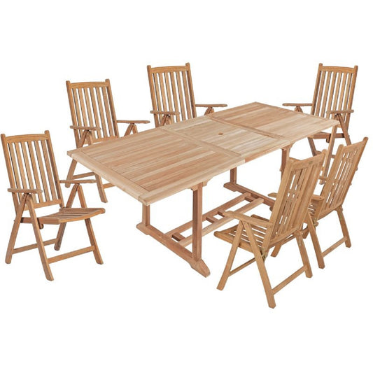 7tlg. Teak Tischgruppe Gartenmöbel Gartentisch Stuhl Garten Hochlehner Tisch