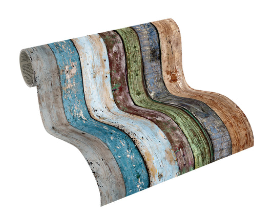 A.S. Création Tapete Holzoptik Bunt 942191 Wandtapete selbstklebend pop up Panel